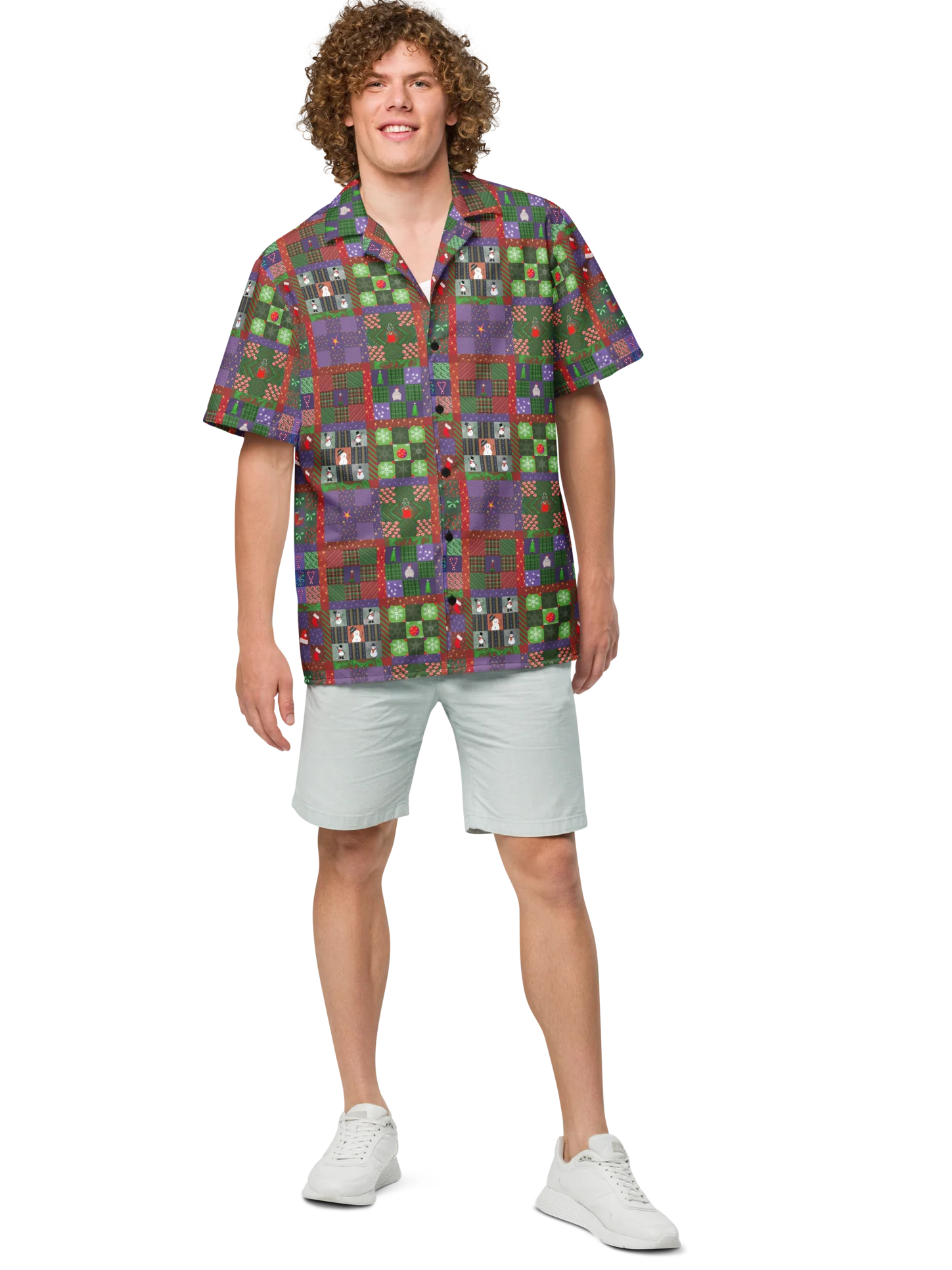 Christmas Patchwork Oversized Button Down Shirt product image (8)