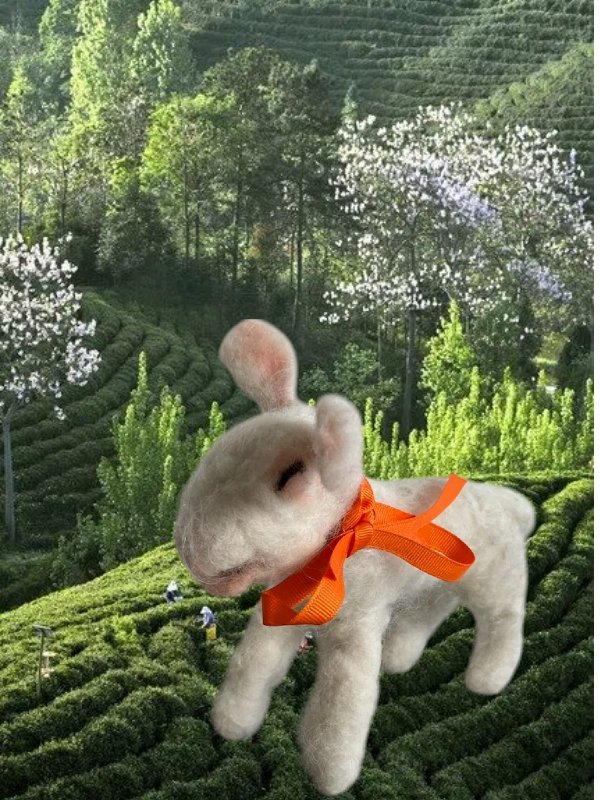 Hand-Felted Wool Lamb Sculpture - Poseable "Contented" Sheep - One-of-a-Kind Heirloom Nursery Decor Product product image (1)