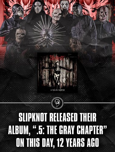 Slipknot released their album, “.5: The Gray Chapter,” on this day 12 years ago. Including fan favorites like “The Devil in I...