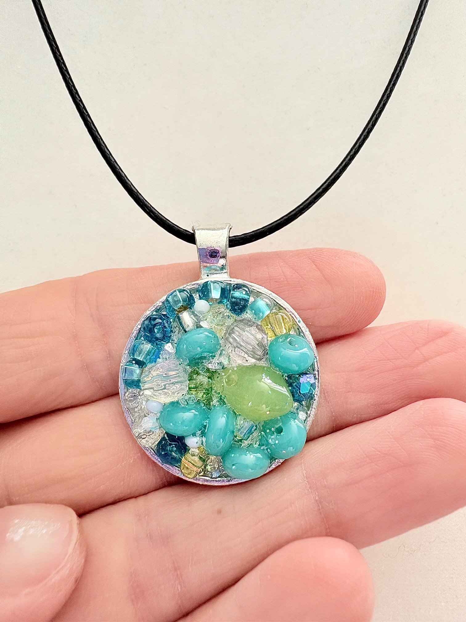 MFD-00006 | Ocean Dreamscape Pendant Necklace | Handmade Gradient Bead Art | Coastal Charm Jewelry by Monique Faella Designs™ product image (2)