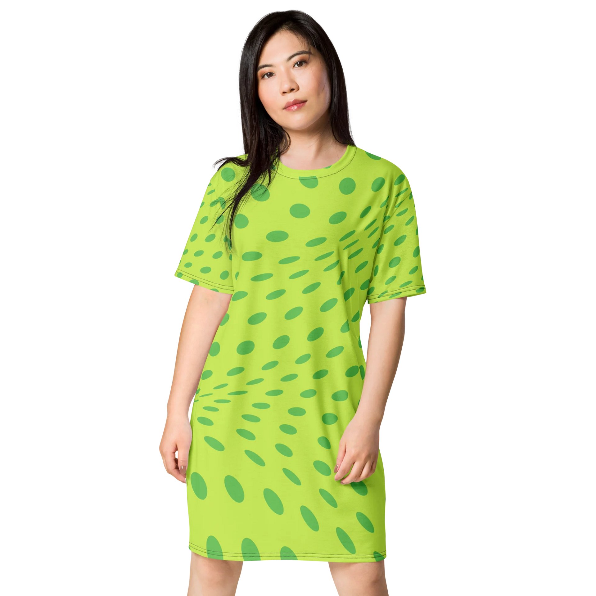 Vibrant Green Polka Dot Oversized T-Shirt Dress - TDSMUSIC product image (1)