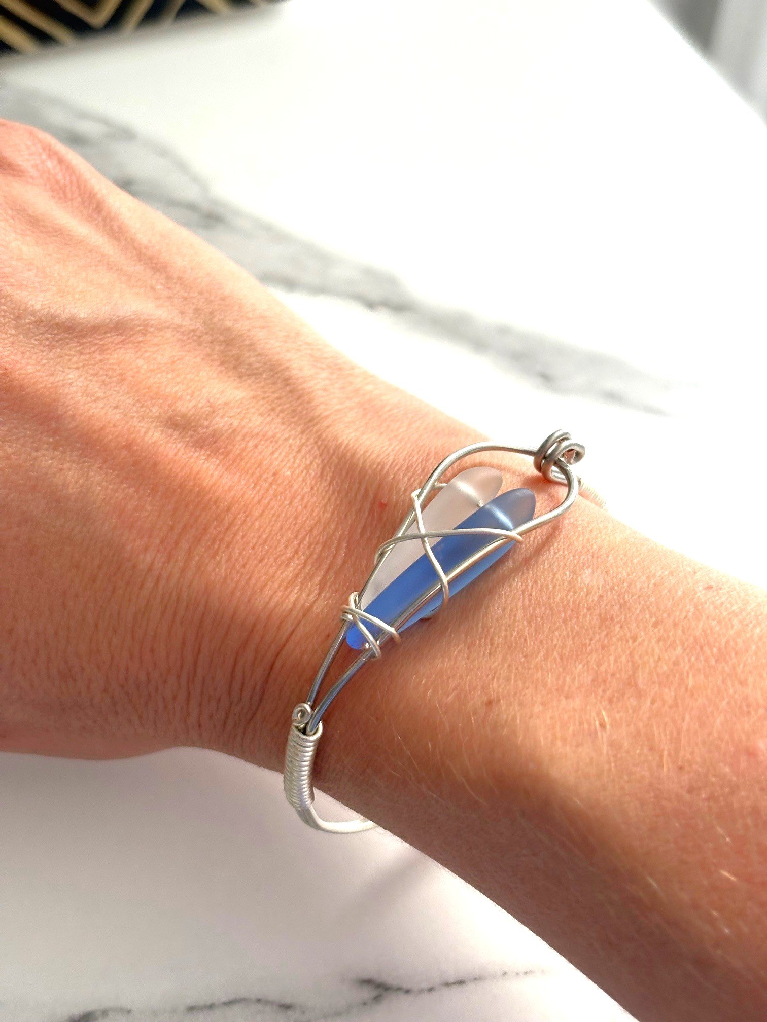 MFD-00185 | Ocean Whispers Wire-Wrapped Sea Glass Bracelet | Handmade 6.5" Coastal Charm by Monique Faella Designs™ product image (2)