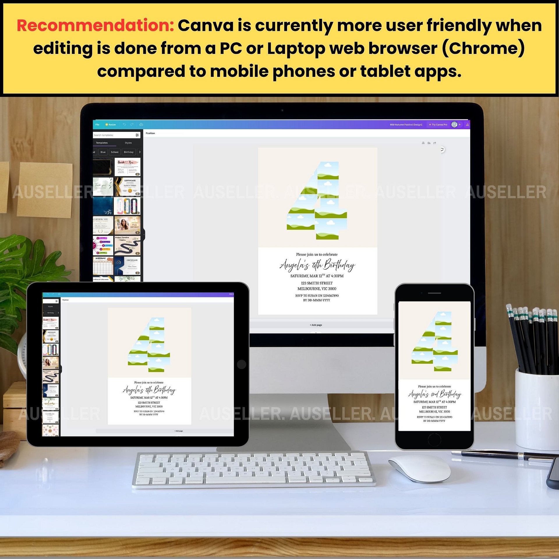 4th Birthday Photo Collage Editable Invitation Template product image (3)