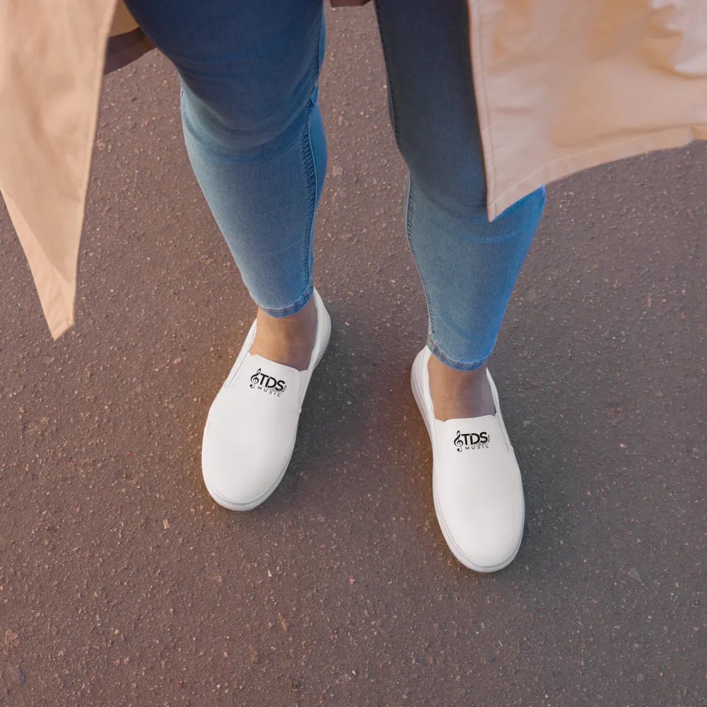 TDS Music Women's White Slip-On Canvas Shoes - Casual Comfort with a Musical Twist product image (1)