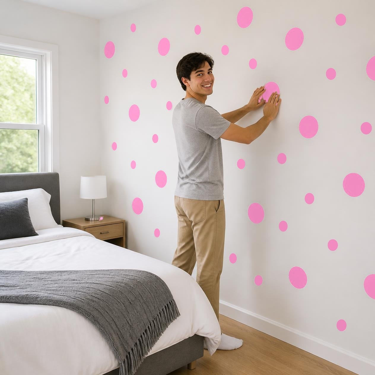 Pink Polka Dot Wall Decals, 2" and 4" Vinyl Circle Stickers, Removable Dot Decals for Nursery, Kids Room, Playroom product image (4)