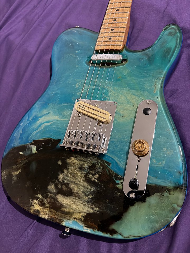 GD Guitars Super T – “Hang 10” Resin Burl Top / Roasted Flame Maple Neck / Chopper Bridge / GD Pickups Twang Thang / Padded Gig Bag Included product image (1)
