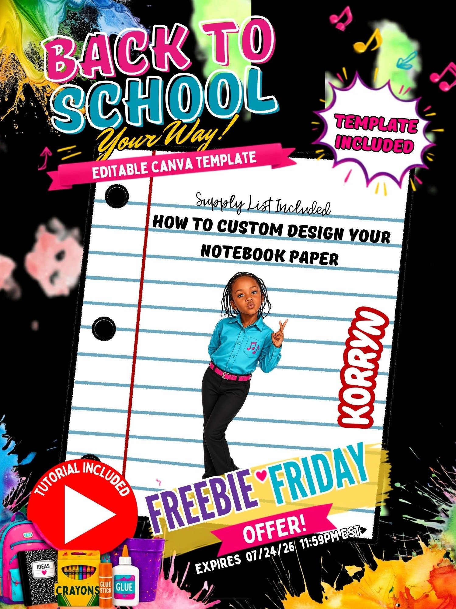 Members Only Freebie-Friday - How to Custom Design Your Notebook Paper for Back to School - School Paper Template Only - Korryn Templates product image (1)