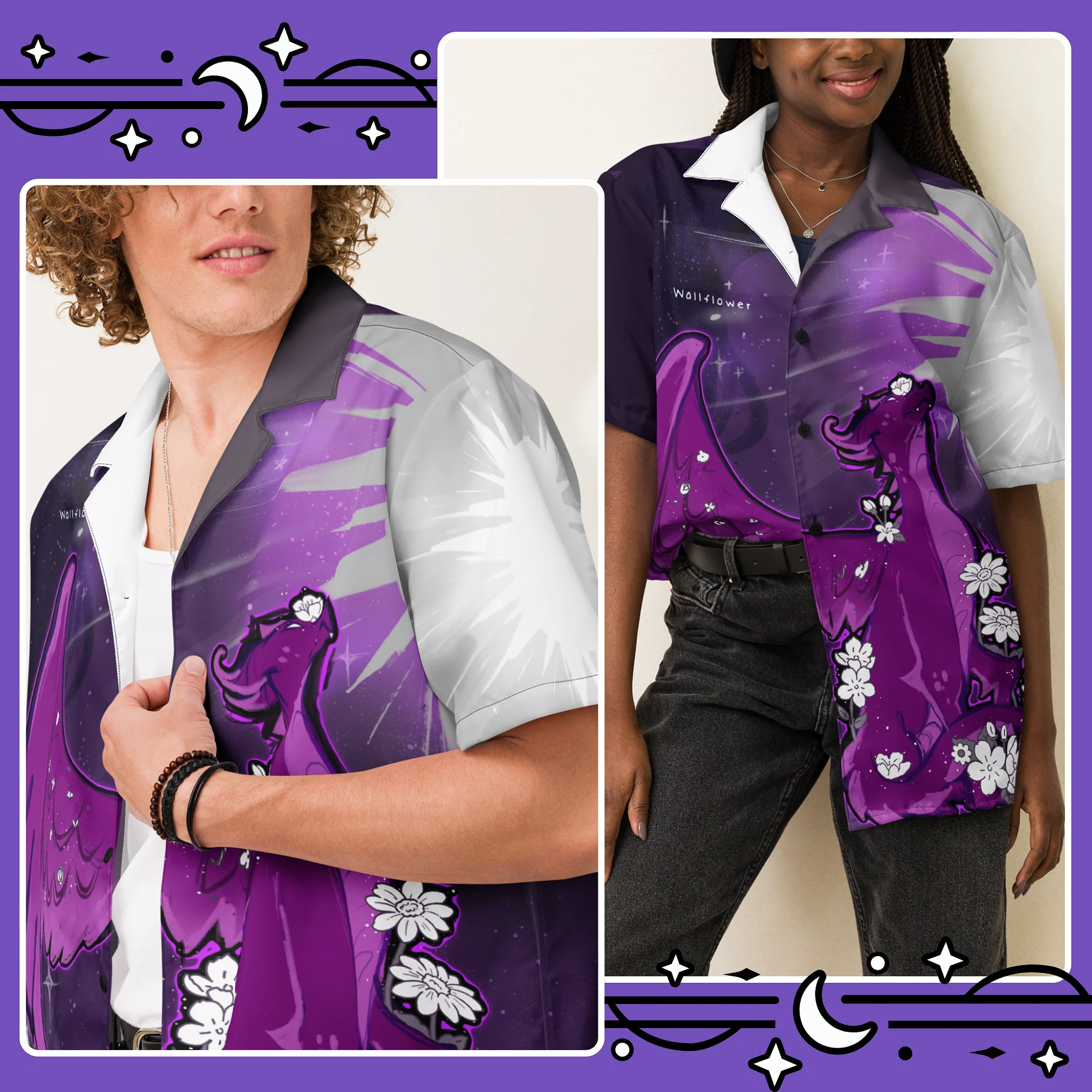 Asexual Subtle Pride Dragon Button Up Shirt product image (3)