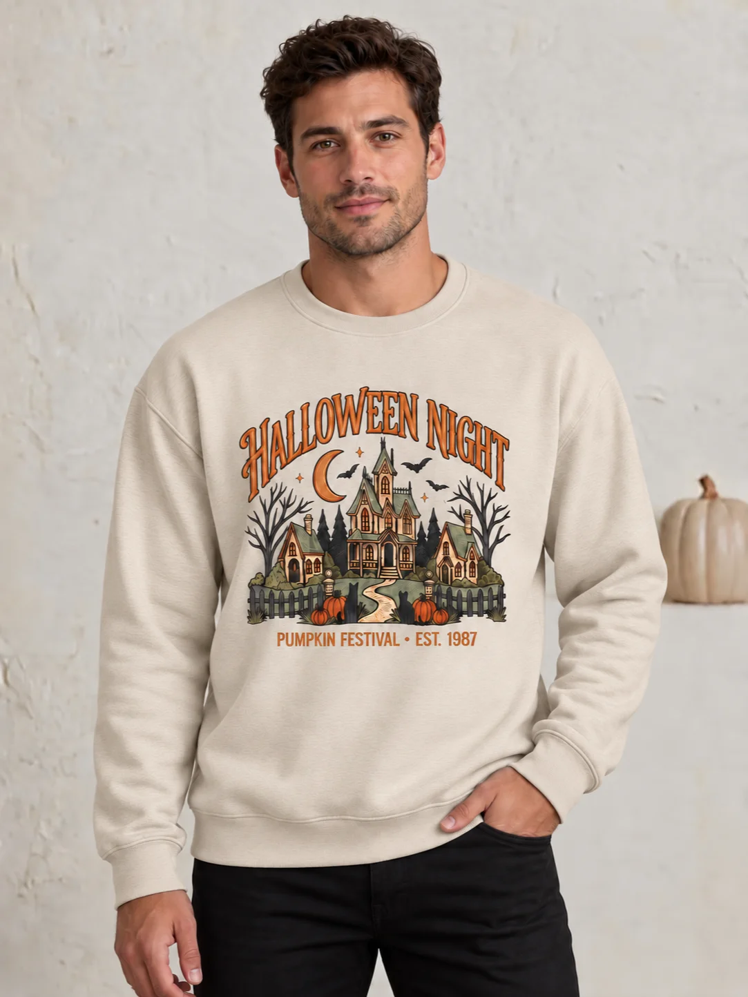 Vintage Halloween Sweatshirt | Pumpkin Festival Haunted House Crewneck product image (3)