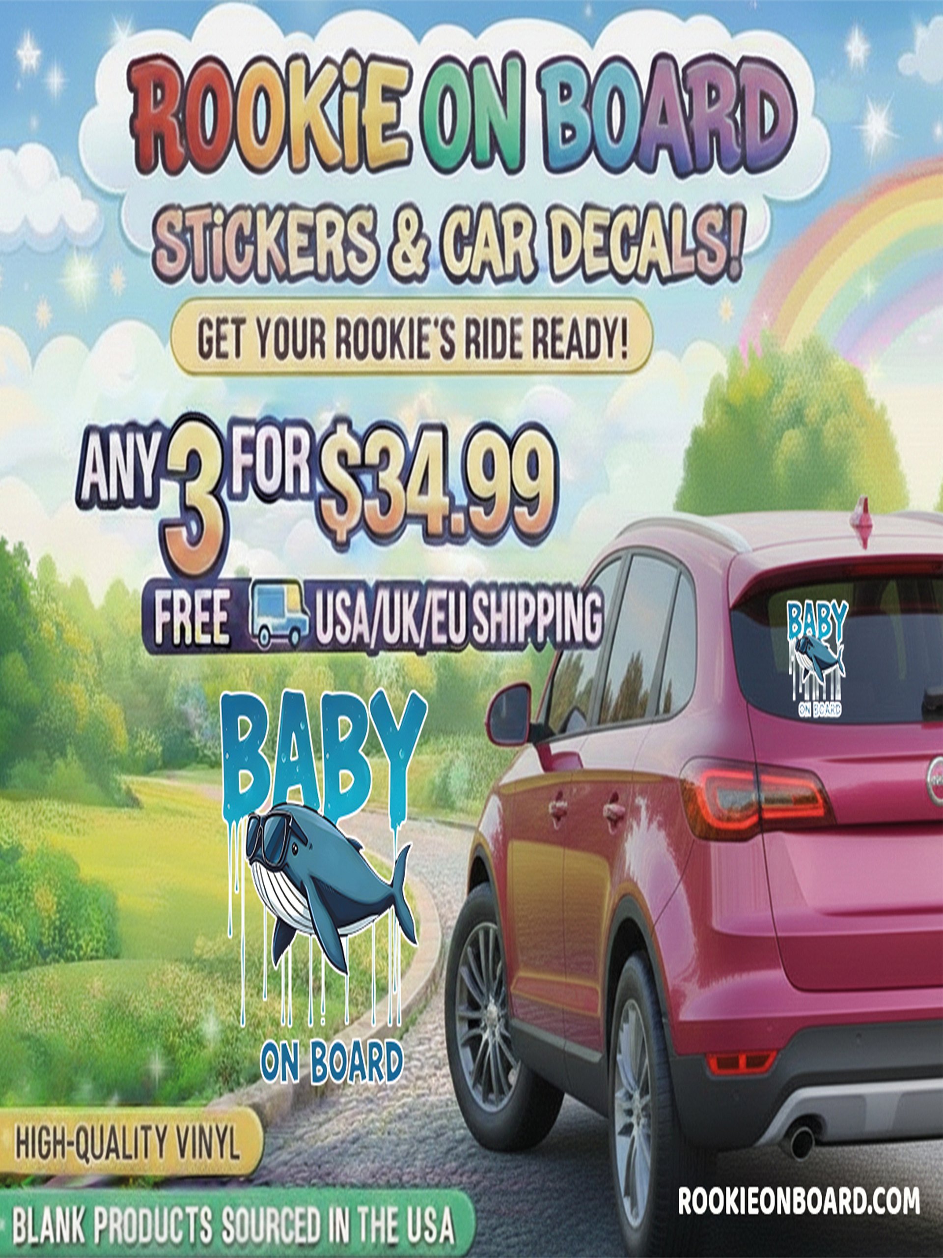 Cool Whale Urban Style Baby On Board Car Decal - 5x5 Premium Vinyl Sticker - Streetwear Inspire Tiger with Sunglasses Graphic for Cars and Jeeps product image (2)