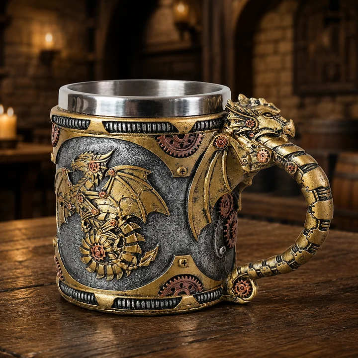 The Armored Kingdom Mechanical Dragon Mug-Stainless Steel Interior-Unique Gollector Gift product image (1)