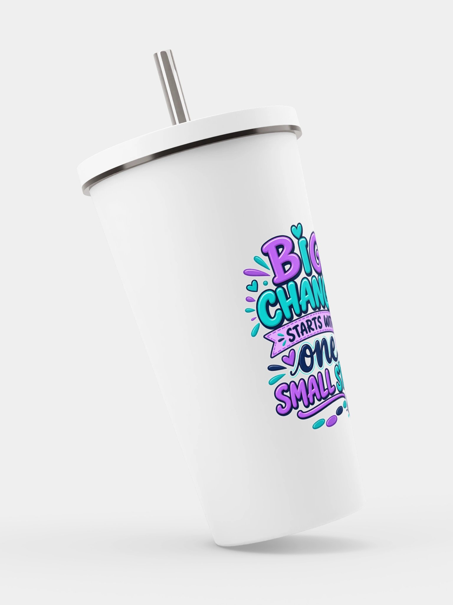 Stainless Steel Insulated Inspirational Tumbler with a Straw - Big Change Starts with One Small Step product image (9)