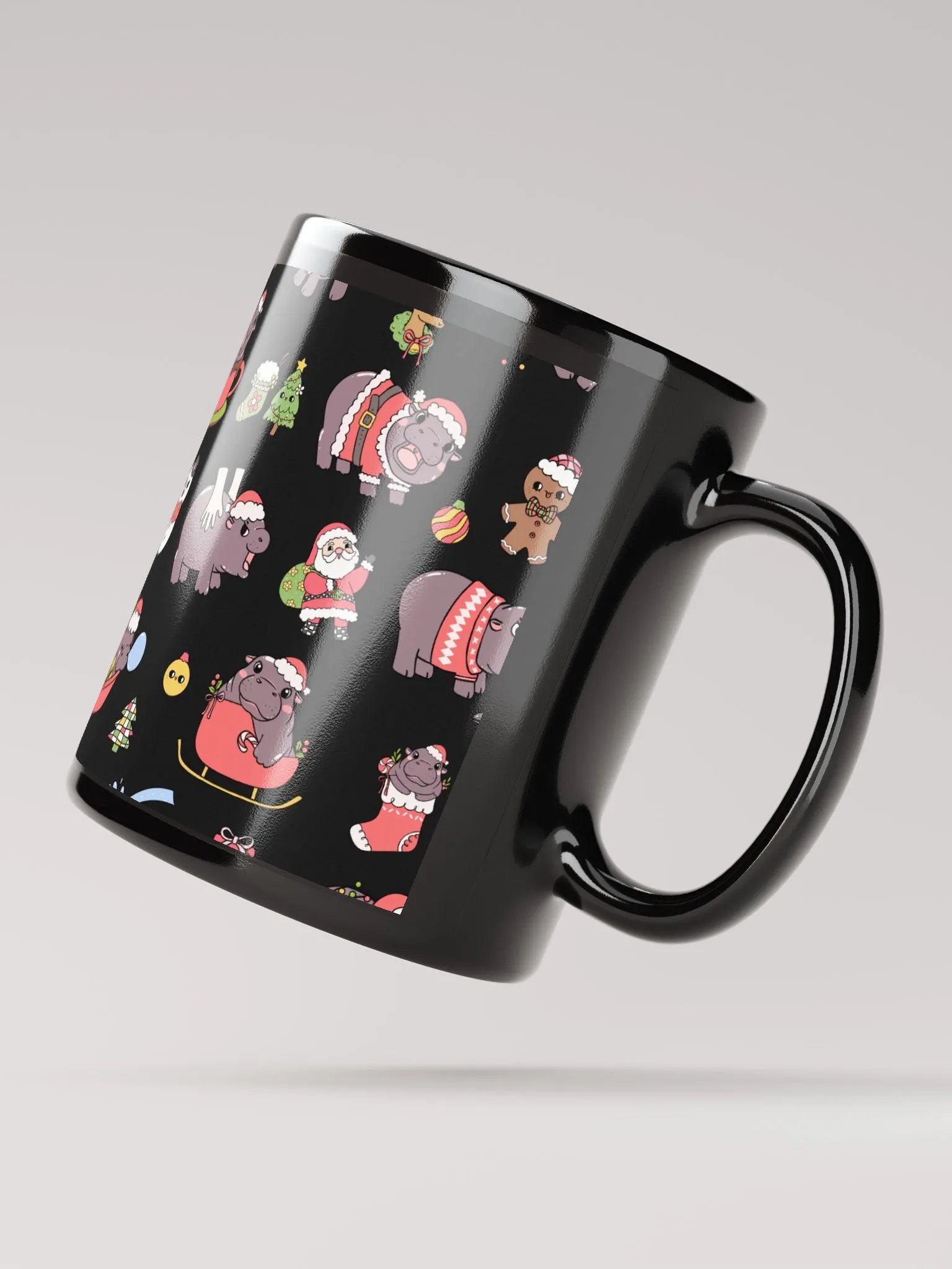 MOODENG'S CHRISTMAS BLACK GLOSSY MUG! product image (3)