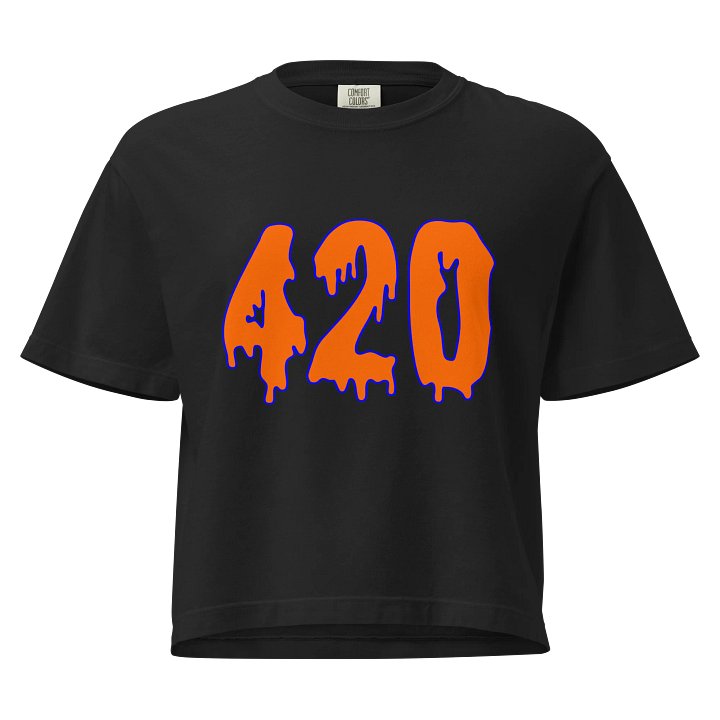 Happy 420 Horror Style Stoner T-Shirt, Orange Creepy Cannabis Boxy Black Tee product image (1)