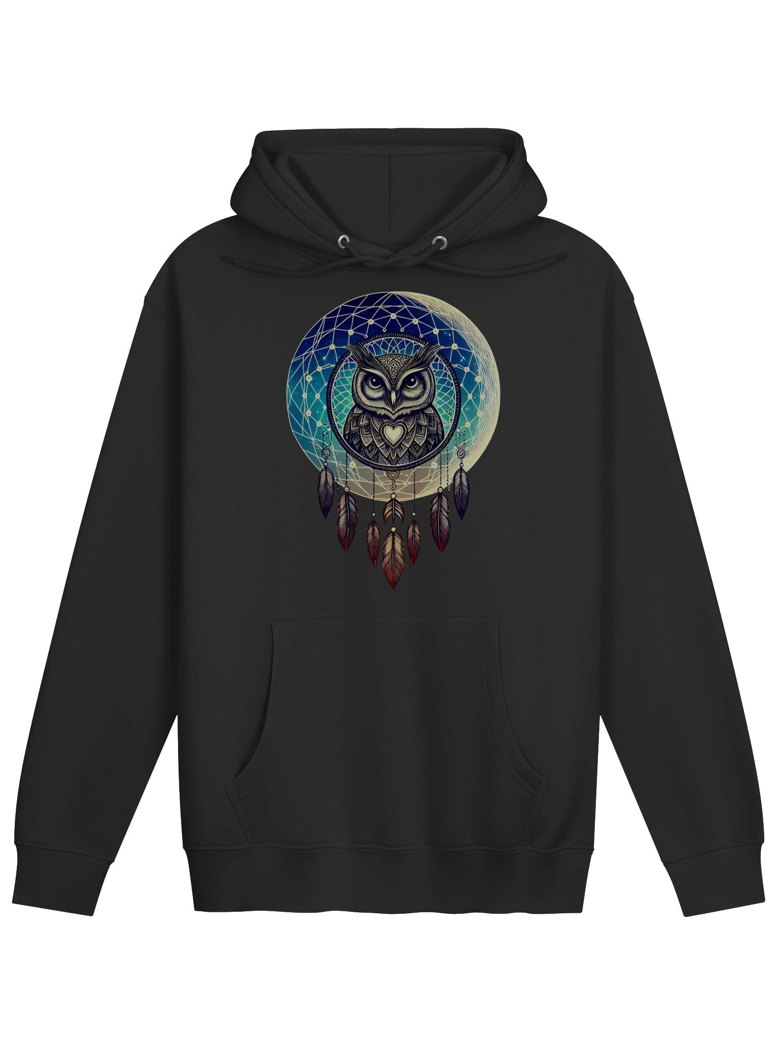 🌙 Lunar Owl Dreamcatcher Hoodie– Mystical Moon & Feathers Design | Celestial Boho Spirit Animal Premium Pullover product image (5)