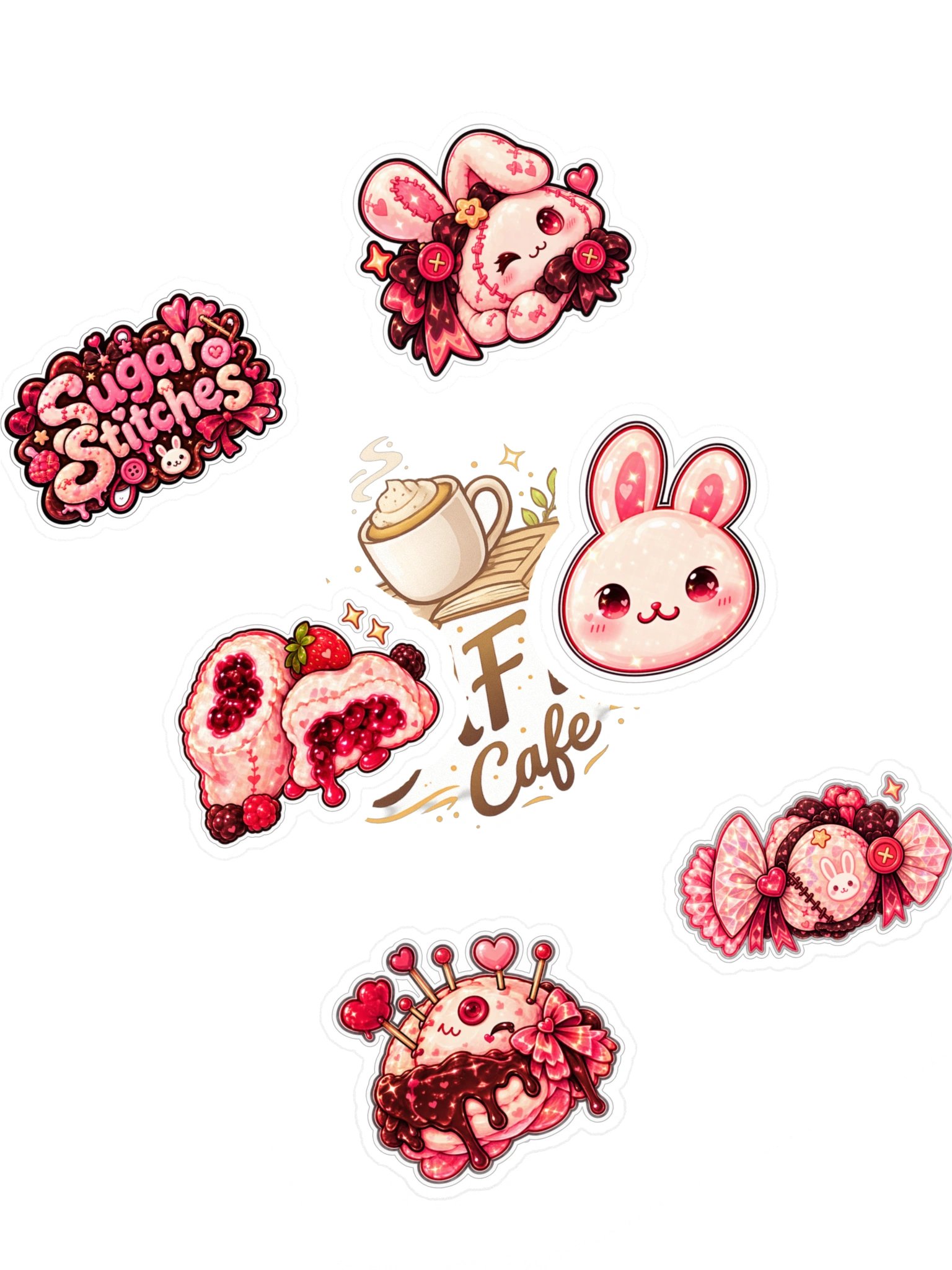The AFK Cafe™ Sugar Stitches | 6-Piece Sticker Pack Vol. 1 product image (1)