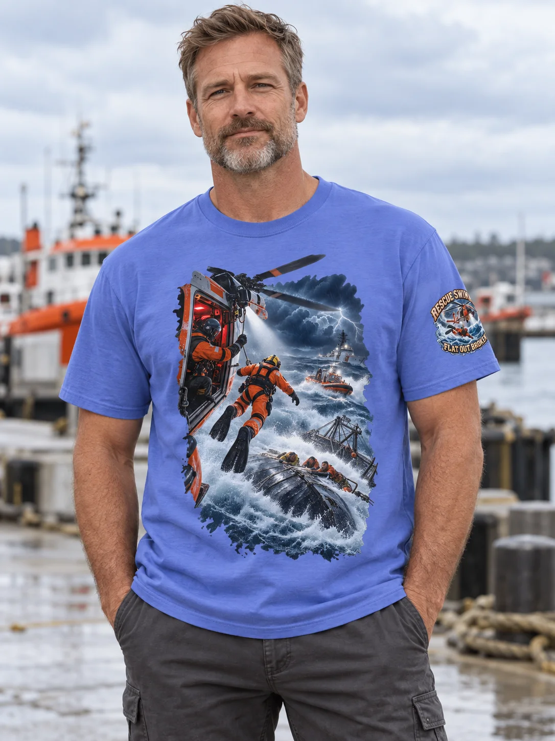 Into the Storm. Bring Them Home. Coast Guard Rescue Swimmer T-Shirt | FLAT OUT BROKEN™ product image (1)