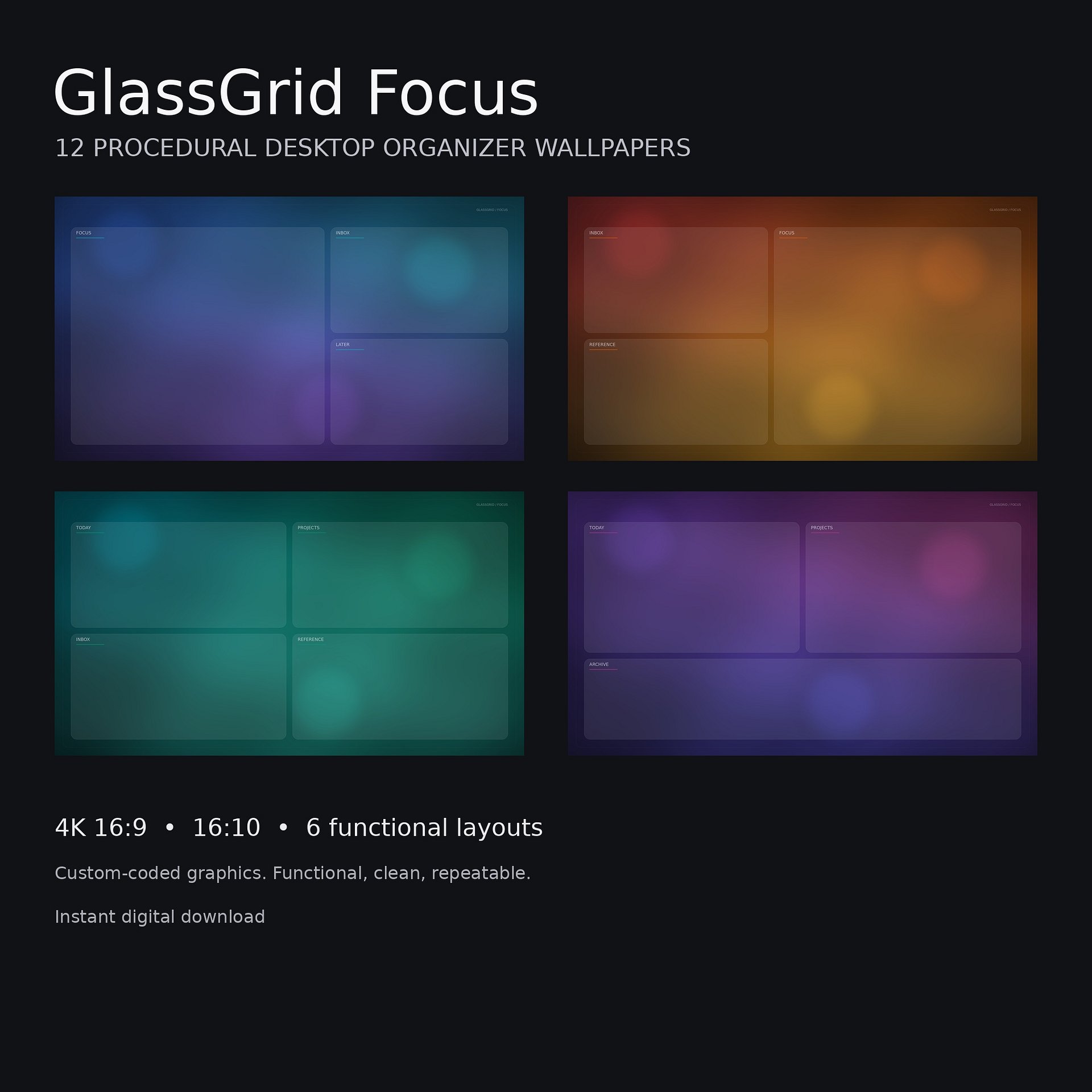 GlassGrid Focus — Desktop Organizer Wallpaper Pack product image (1)