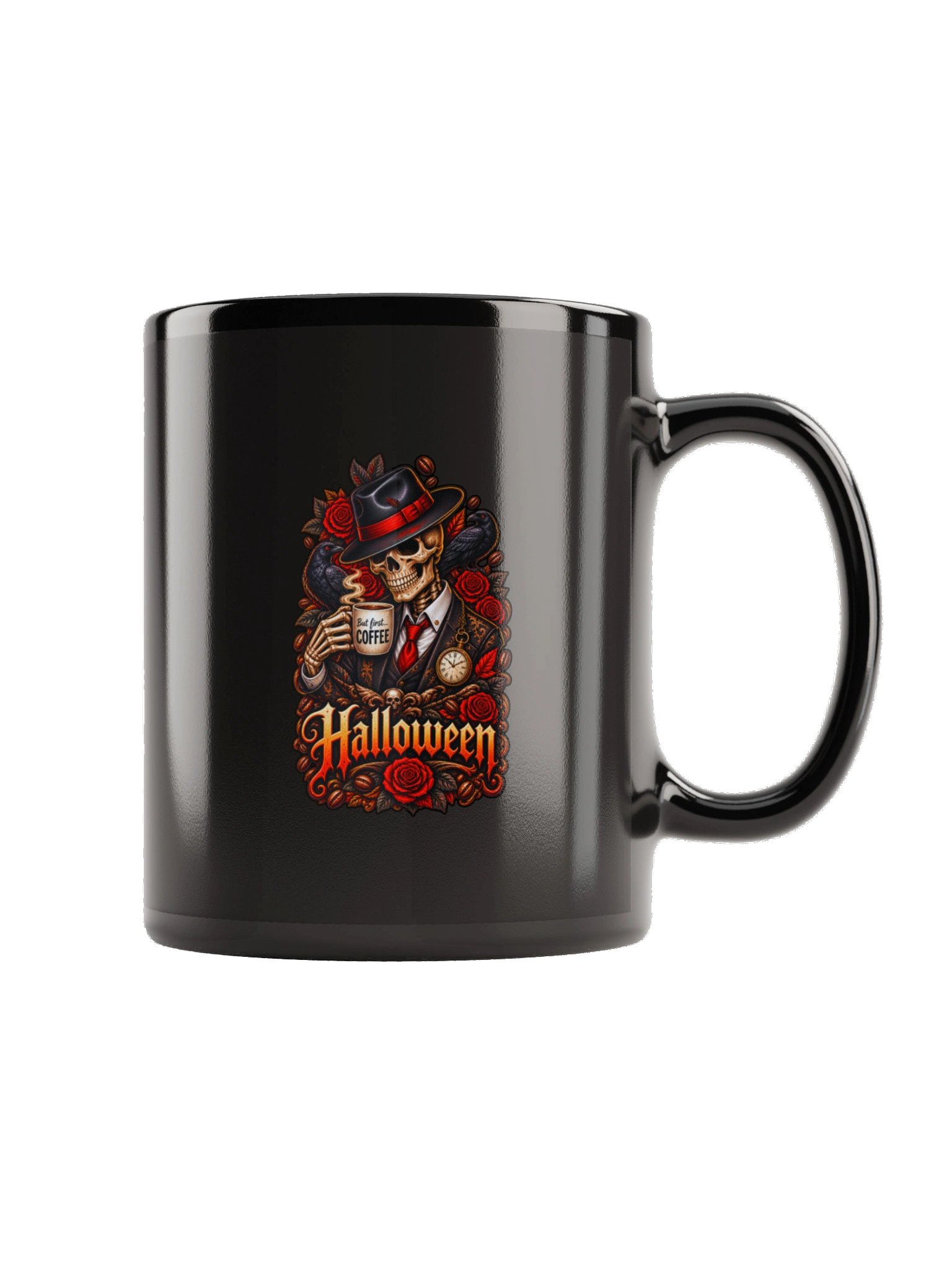 But First Coffee Halloween Mug – Gothic Skeleton & Raven Coffee Cup product image (6)