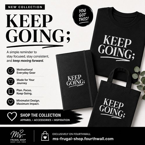 Discover our premium Keep Going Journal, complemented by a matching Tote Bag and T-shirt, now available at https://ms-frugal-...