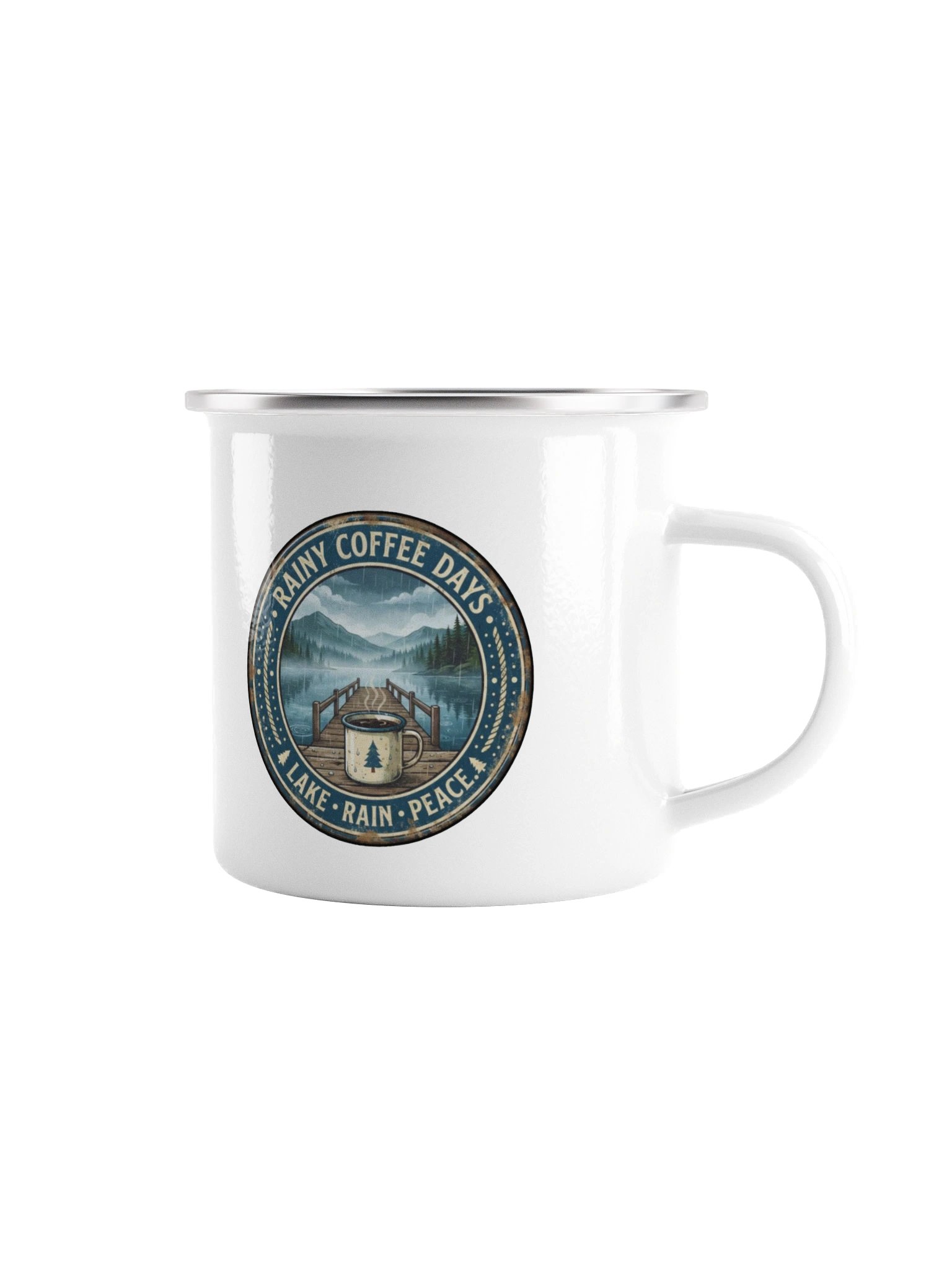 Lake Rain Peace – Vintage Metal Camping Mug product image (1)