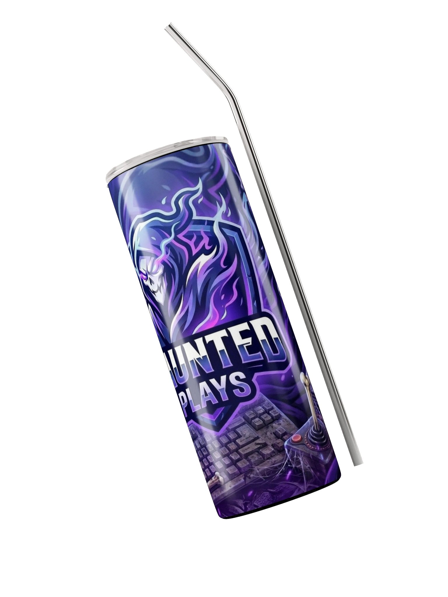 Haunted Plays Gaming Tumbler – 20oz Stainless Steel Skull Design Cup with Straw product image (3)