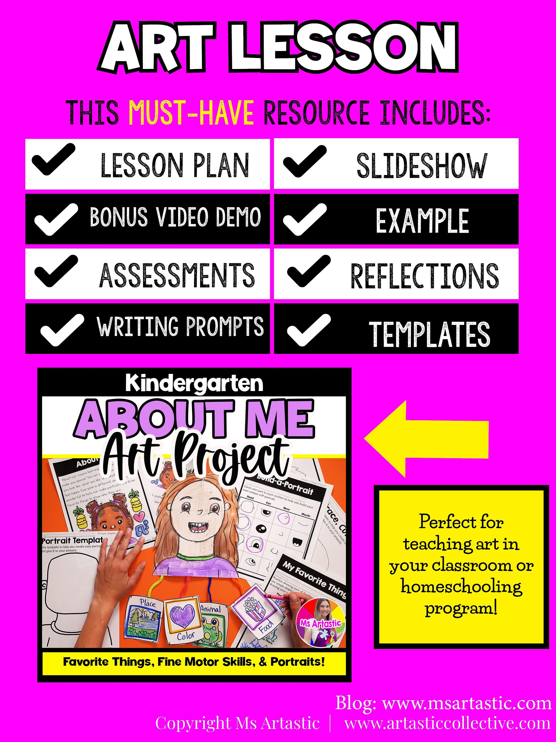 Kindergarten About Me Art Lesson Self Portrait Favorite Things Art Project BTS product image (5)