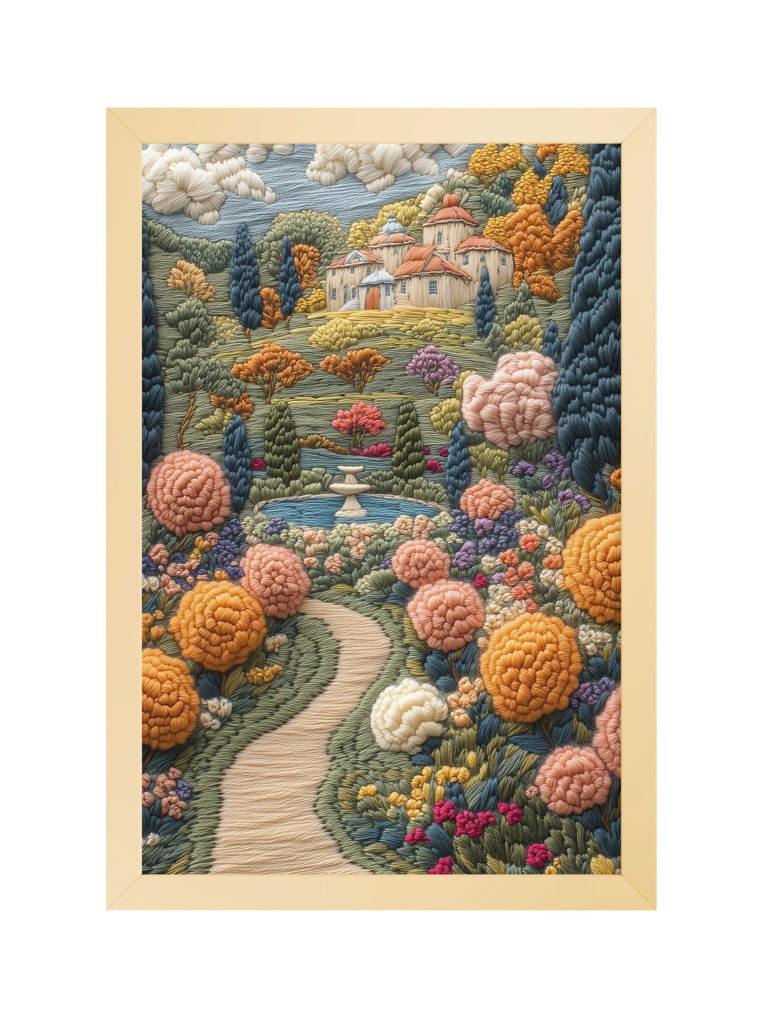 A Slow Day in the French Countryside | Embroidery-Style Wall Art — Framed Print product image (9)