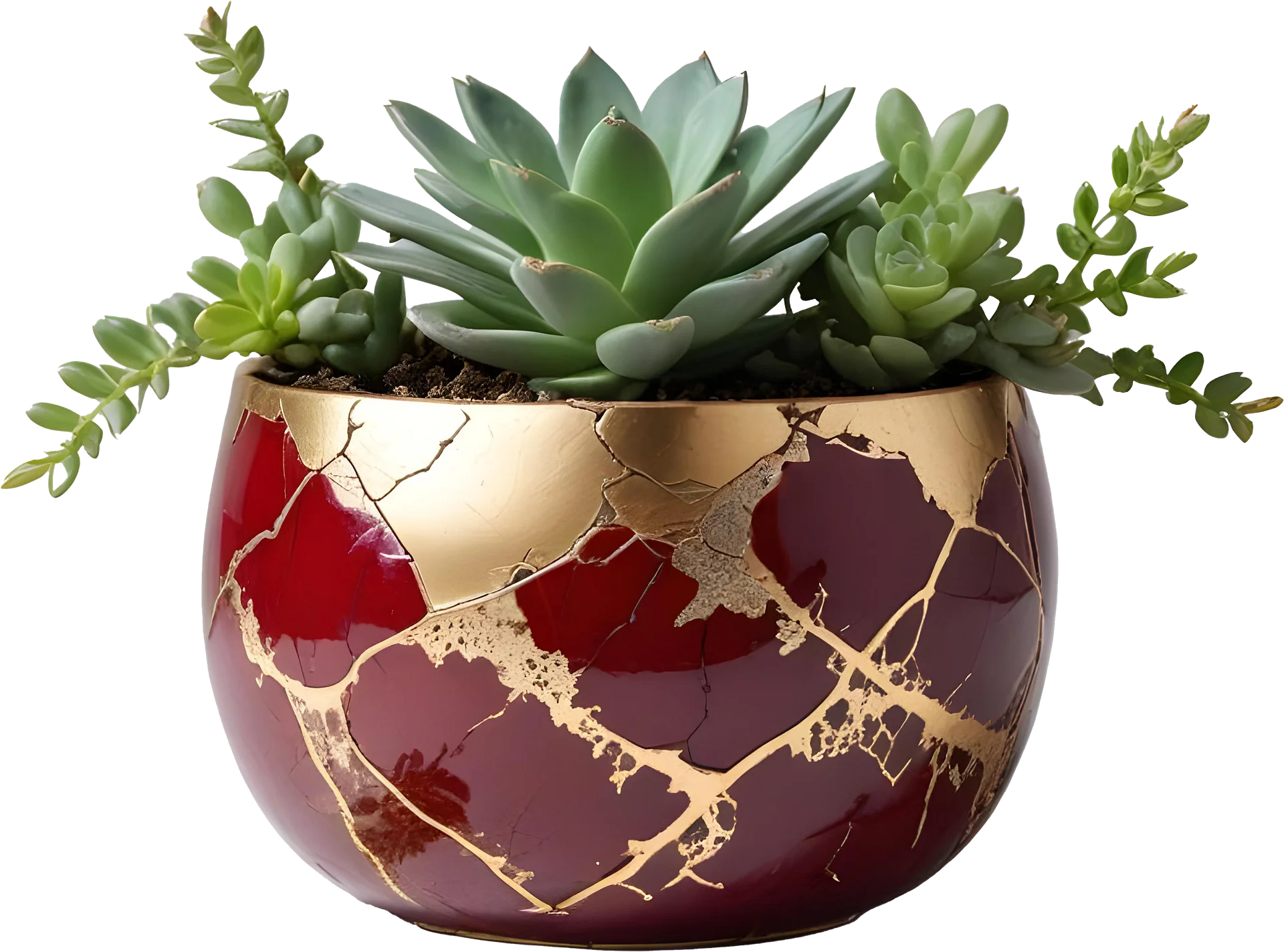Kintsugi Elegance – Garnet Succulent Planter PNG product image (1)