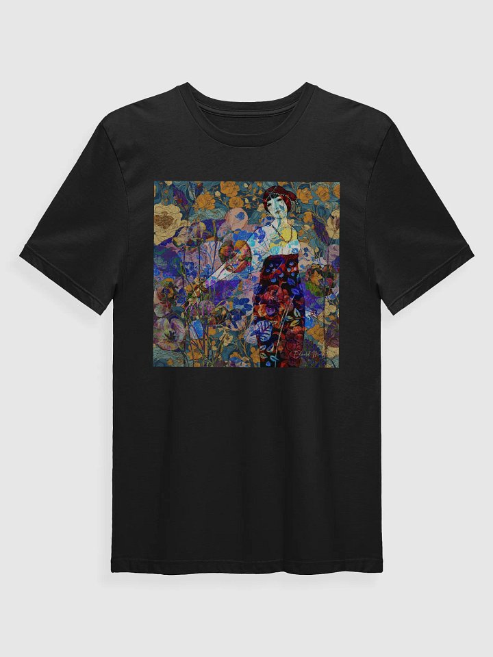 'A Symphony of Colors in the Garden' by Edward Martin Mixed Media Collage -Floral Fantasy Illustrated T-Shirt product image (1)