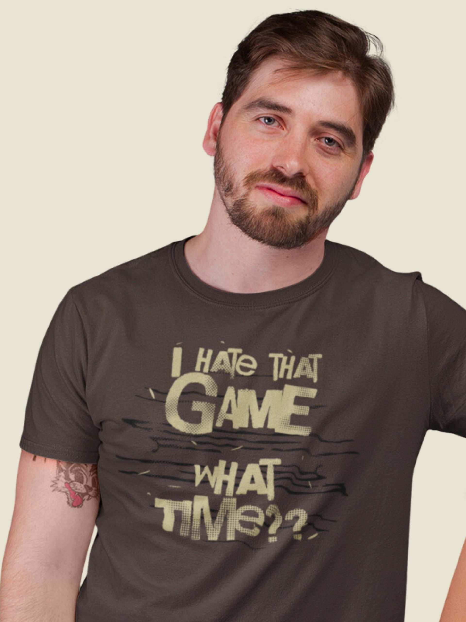 Funny Board Game Addict Shirt, Unisex Brown T-shirt for Board Gamers, I Hate That Game What Time? product image (1)