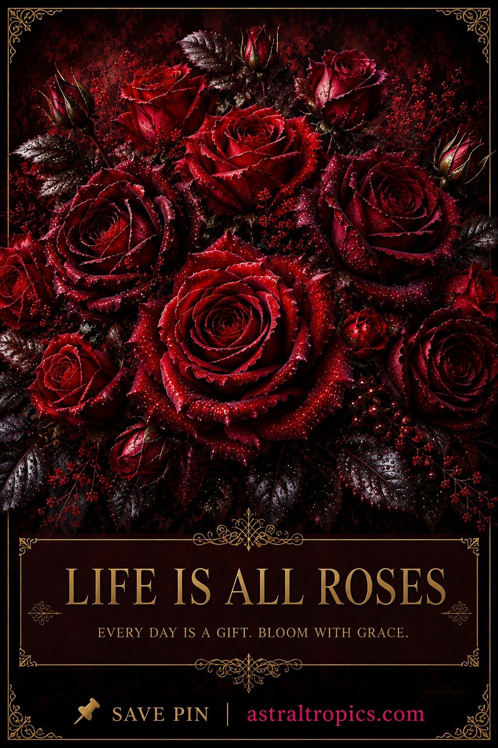 Red Roses Wall Art, Life Is All Roses, Crimson Floral Poster, Gothic Romantic Room Decor product image (1)