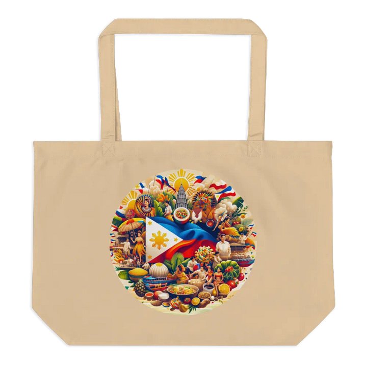 FILIPINO HERITAGE MARKET TOTE: VIBRANT CULTURAL MOSAIC BAG VERSATILE USE (DOUBLE-SIDED), ORGANIC CREAM WIDE TOTE BAG product image (2)