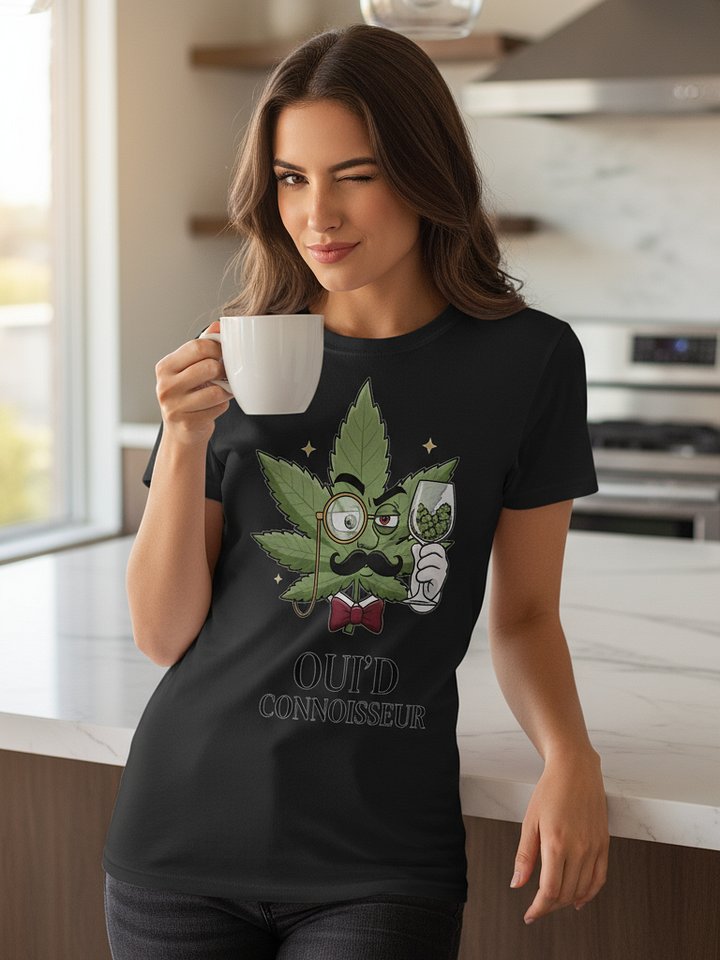 Oui'd Connoisseur Cannabis T-Shirt | Funny Weed Wine Expert Tee | Stoner Humor Shirt product image (2)