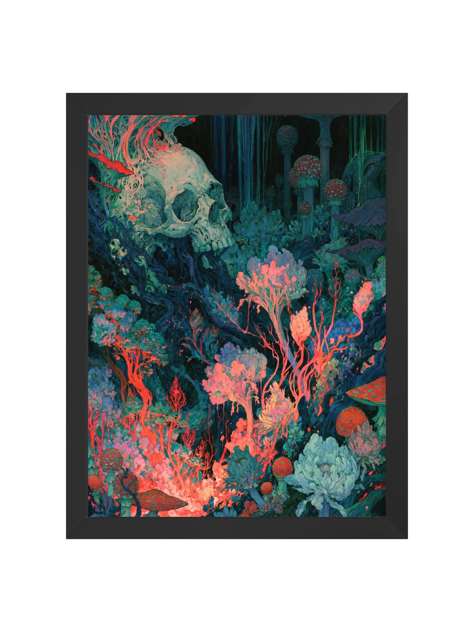 Mushroom Skull Framed Art Print — Skull in the Mushroom Garden product image (5)