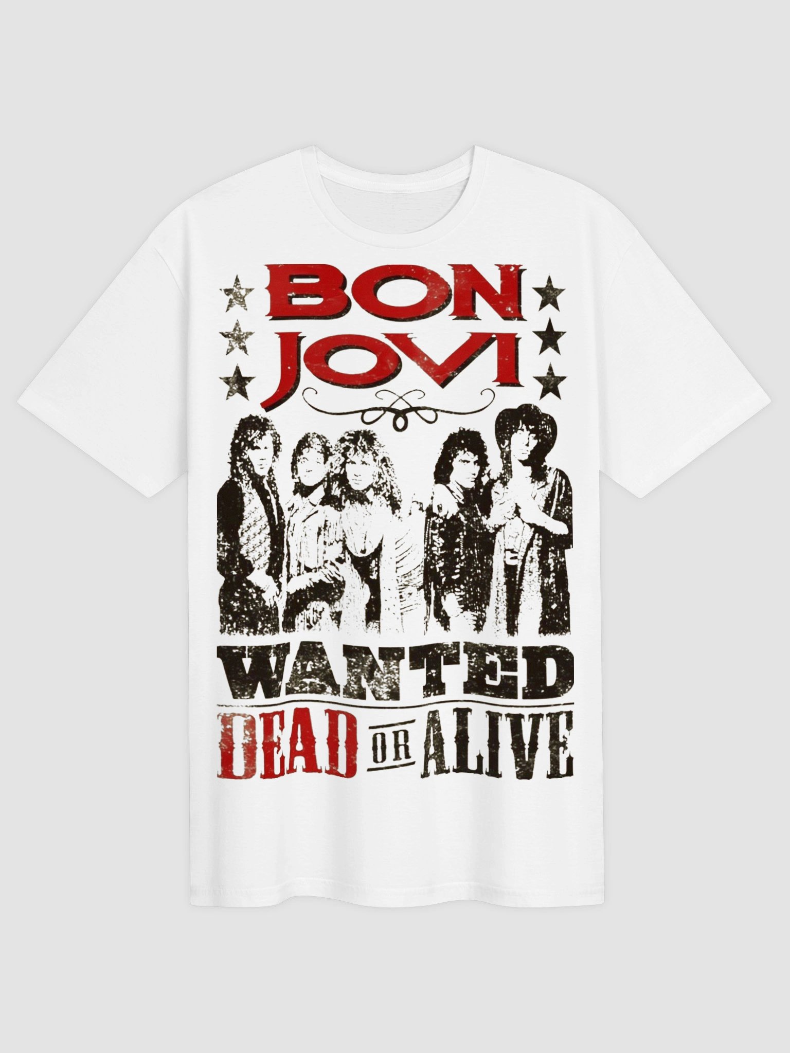 Bon Jovi Wanted Dead or Alive T-Shirt | Vintage 1986 Outlaw Poster Band Portrait | 80s Arena Rock Graphic Tee product image (1)