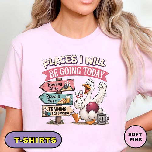 Strike up some fun with this funny bowling shirt or sweatshirt featuring a playful cartoon bowling goose, bowling pins, bowli...