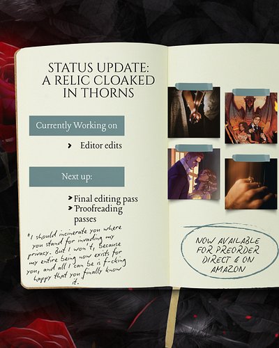 WE HAVE REACHED PRE-ORDER STAGE. THIS IS NOT A DRILL.

That's right. A Relic Cloaked in Thorns is officially in the final edi...