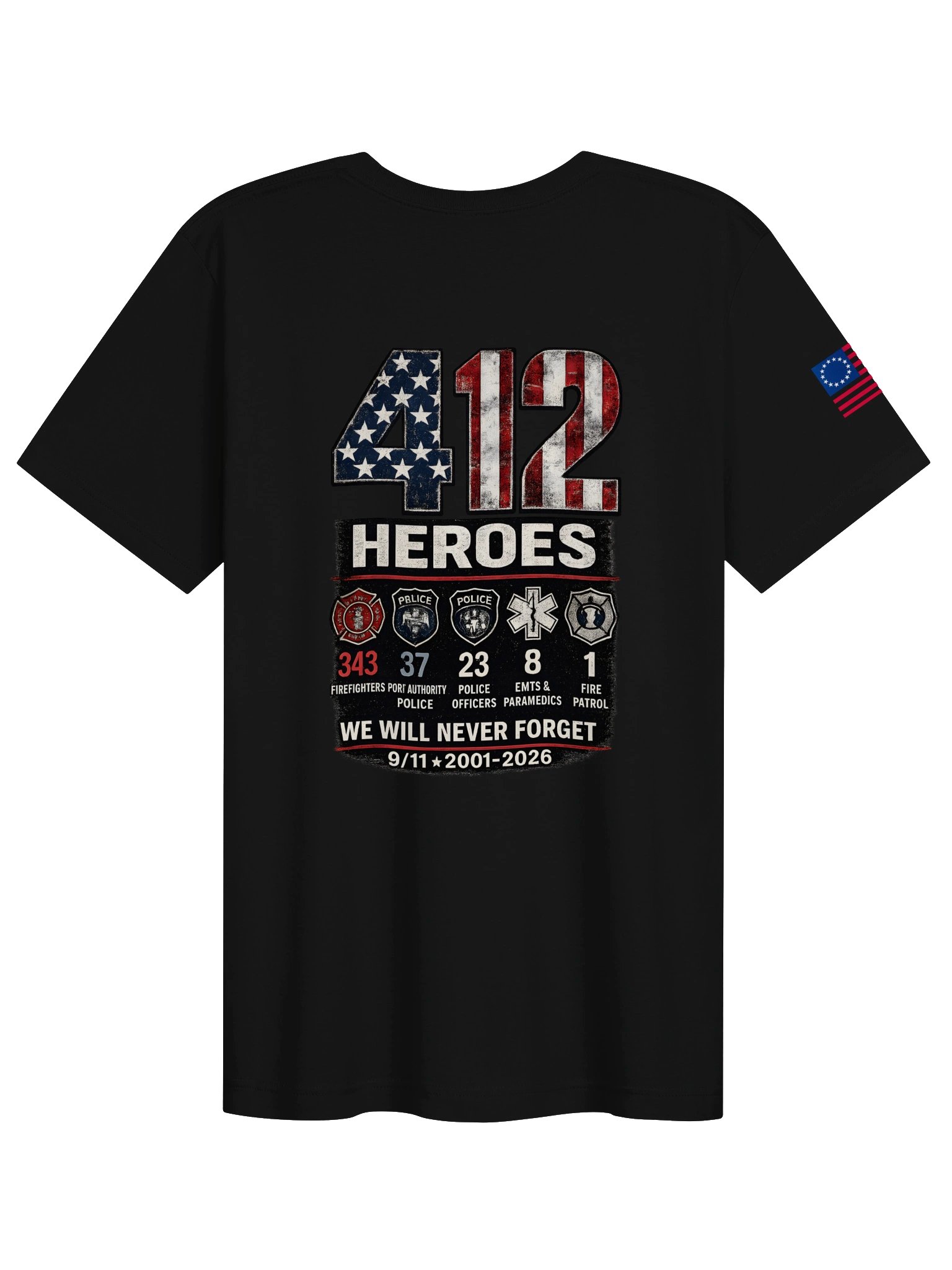 412 Heroes 9/11 25th Anniversary Shirt, First Responder Memorial T-Shirt, Never Forget 2001–2026 Patriotic Tribute Tee product image (14)