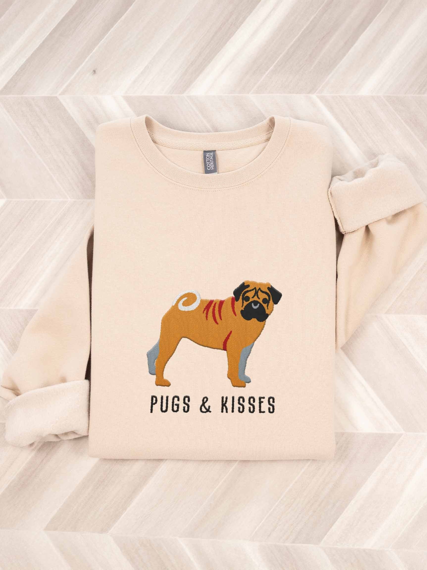 Pugs and Kisses Sweatshirt (Embroidered) of a Pug(Fawn) product image (1)