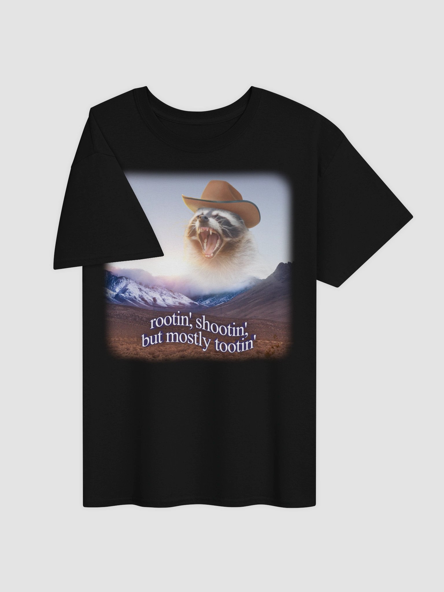 Rootin' Shootin' but mostly Tootin' raccoon cowboy T-shirt product image (3)