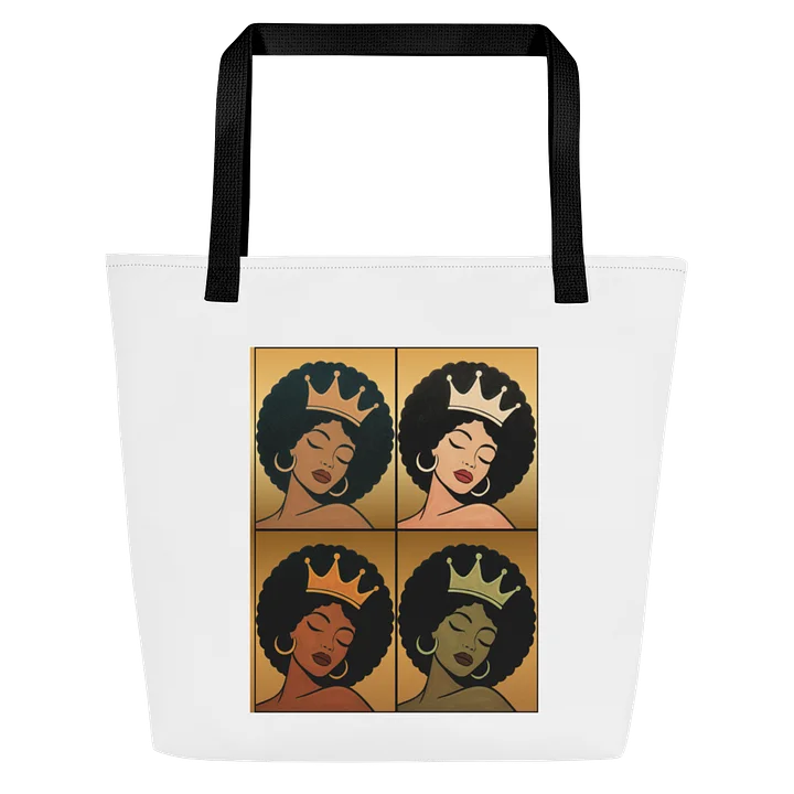 Poised Princess Crowned Pop‑Art Afro Tote — 2x2 Color Grid product image (1)