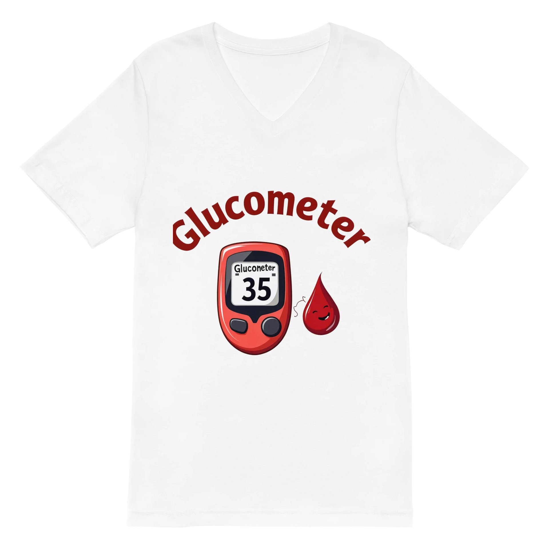 Happy Glucometer Red V-Neck Tee product image (2)