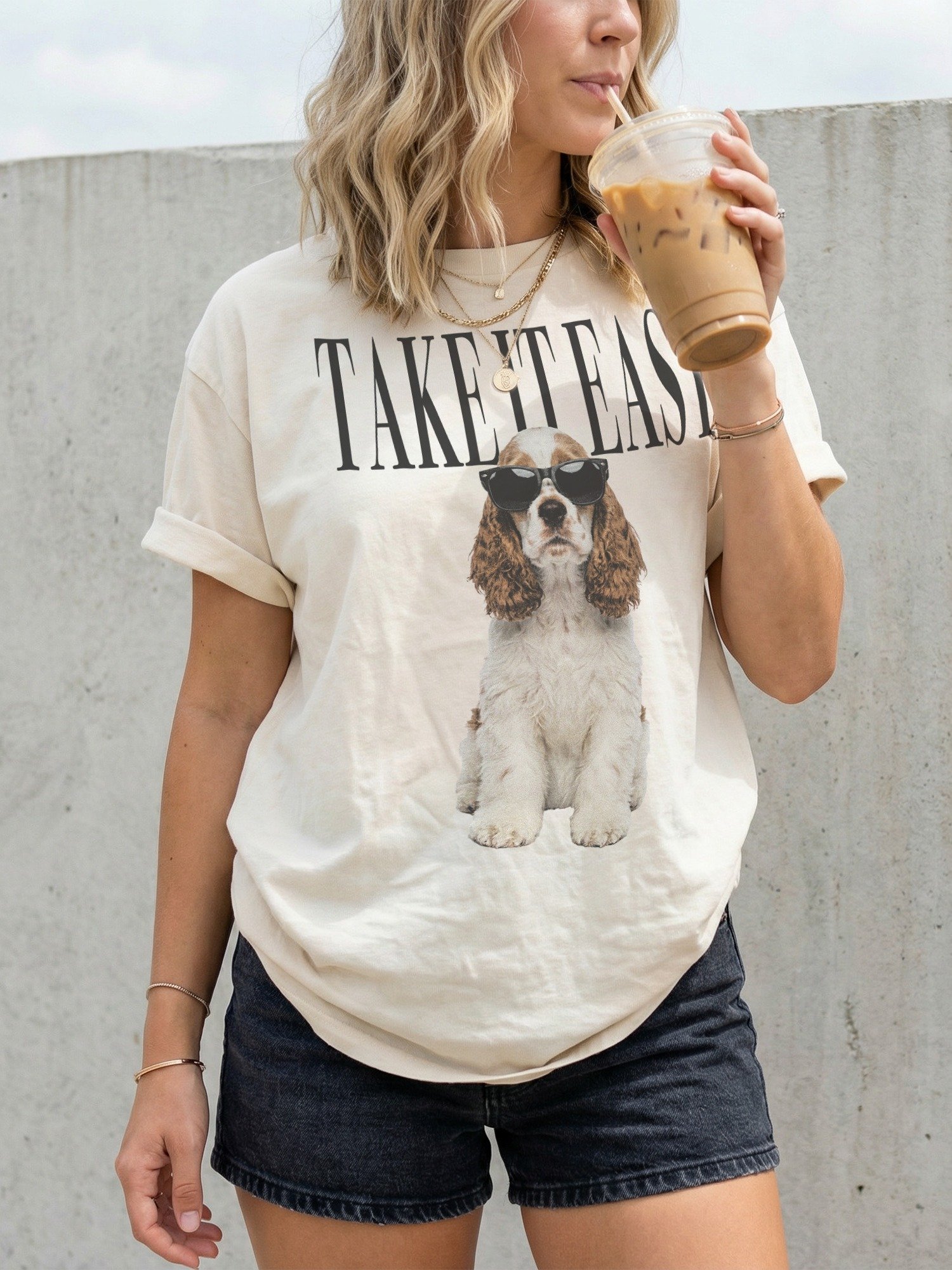 Take It Easy '90s Pop Vintage-Style T-Shirt for American Cocker Spaniel(Brown & White) Owners product image (2)