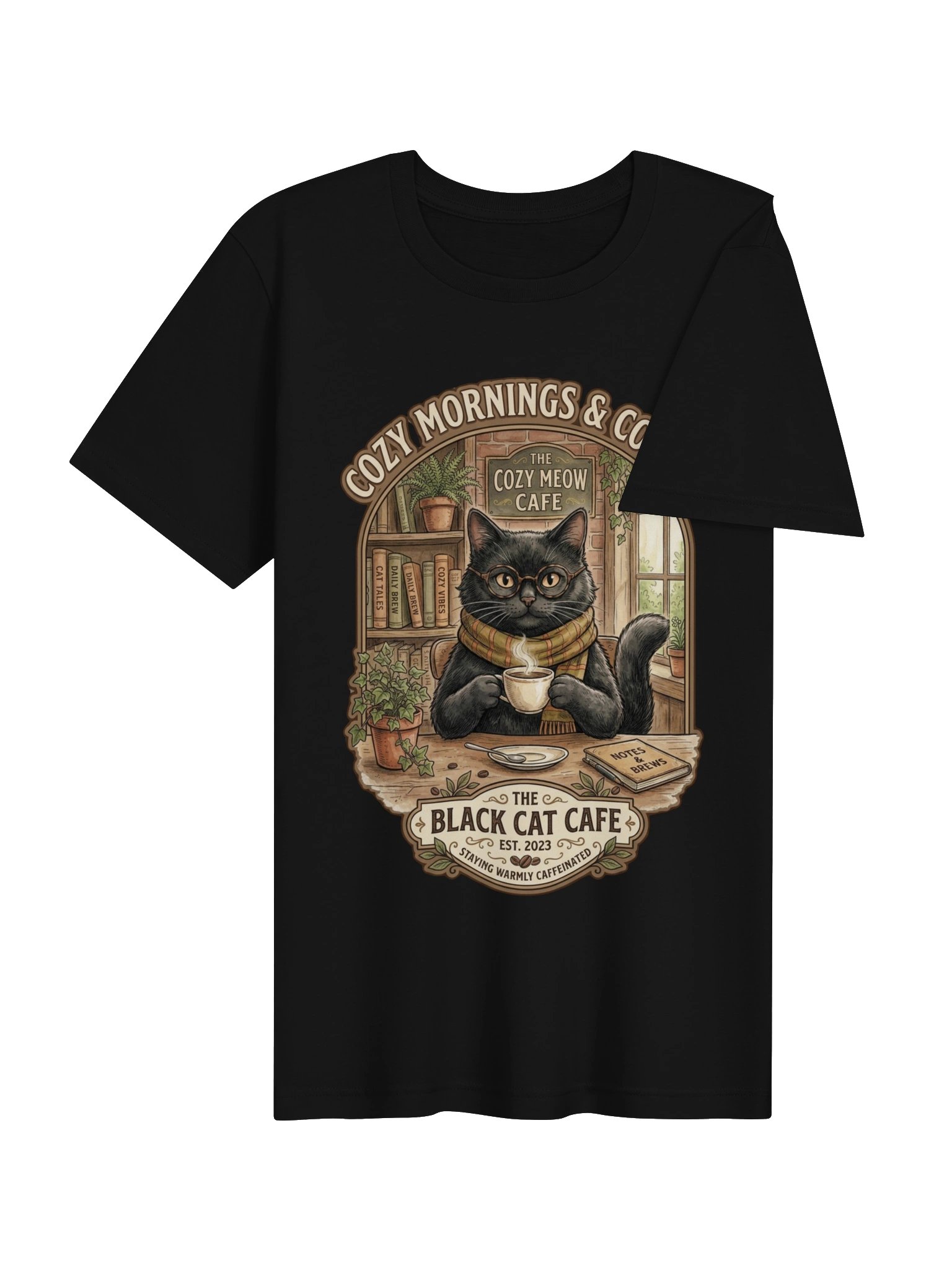 Cozy Mornings & Coffee T-Shirt - Black Cat Cafe Vintage Tee product image (4)