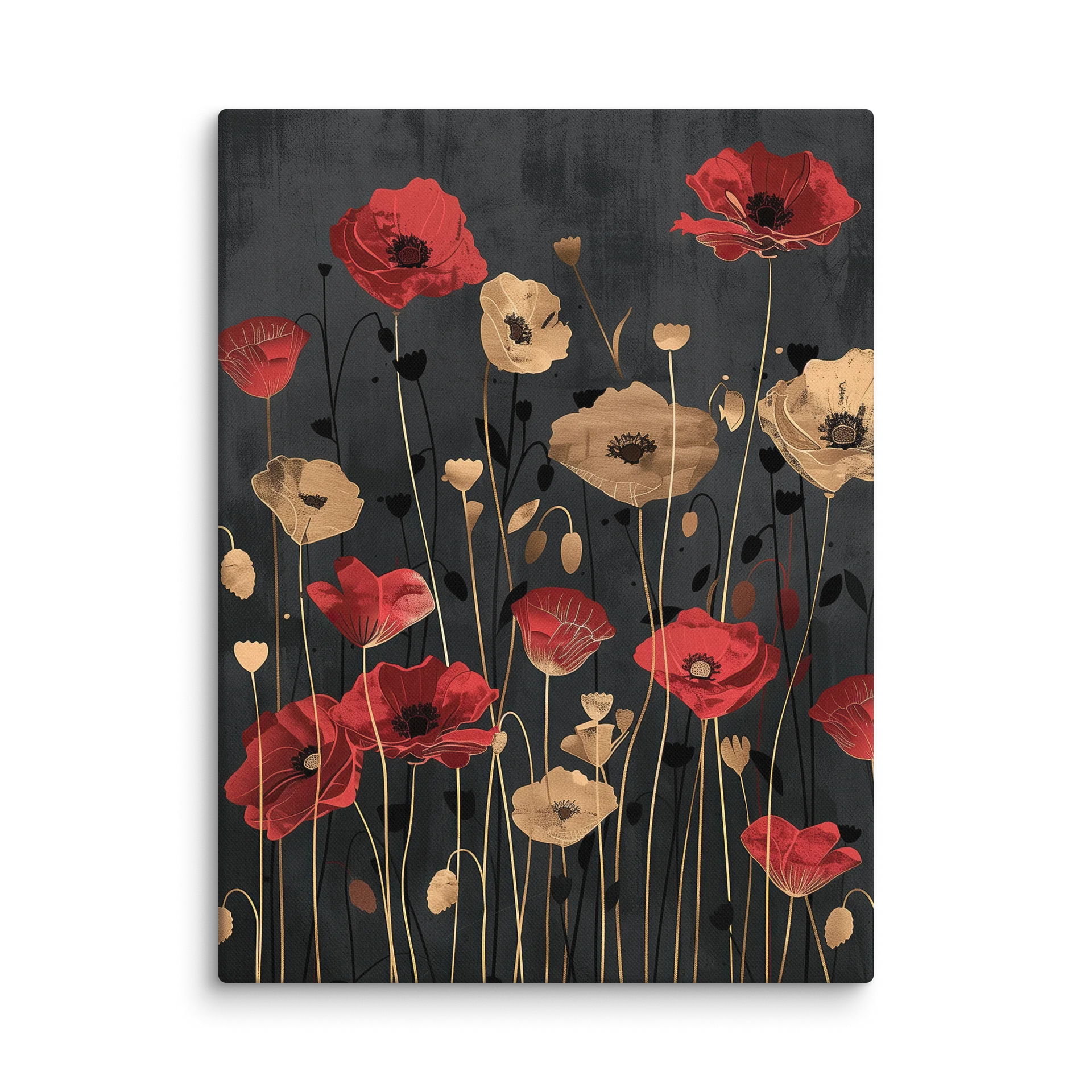 Dark Moody Poppy Meadow Canvas Art - Large Red Flower Botanical Wall Decor product image (3)