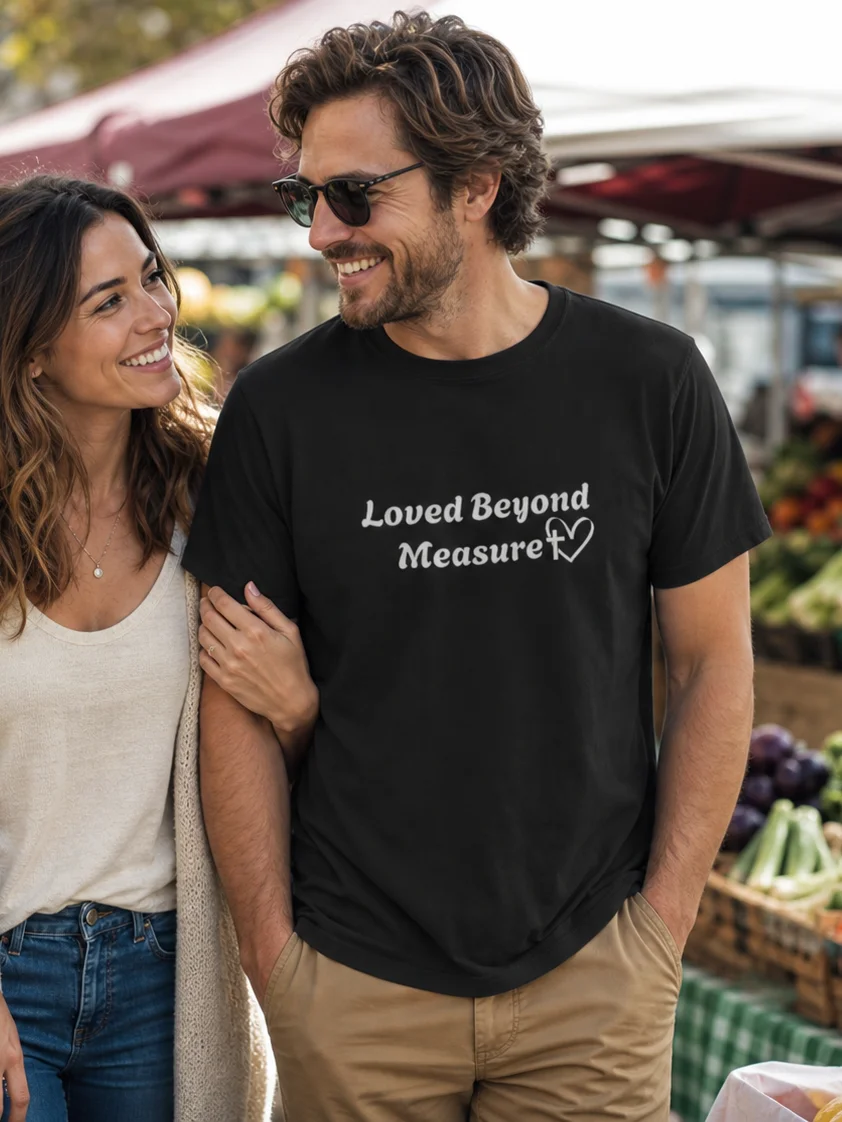 Loved Beyond Measure Christian T-Shirt (Dark Colors) | Faith Tee | Kingdom Life Co. product image (1)
