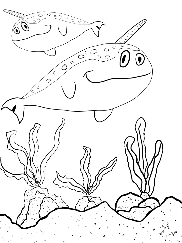 TSStechAngel's World - Narwhals Coloring Page product image (1)