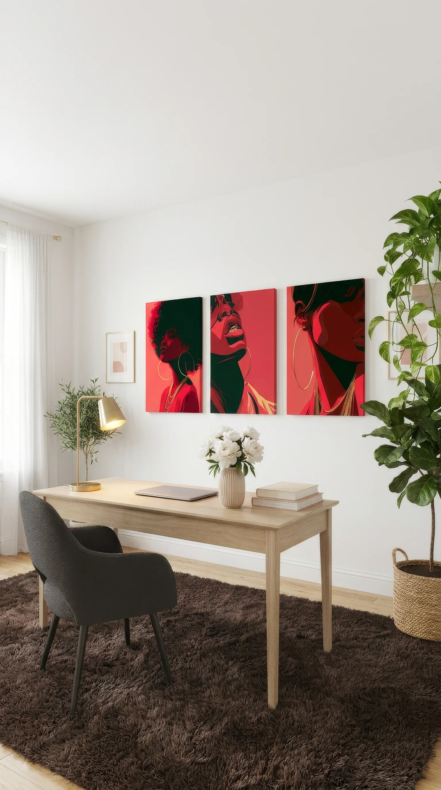 The MONA FRAMED Collection | 3-Piece Black Woman Wall Art Set | Crimson & Gold product image (3)
