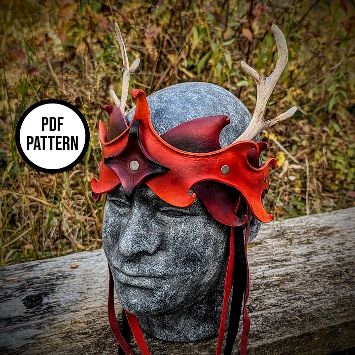 Woodland Crown, Headpiece with Antlers - PDF Pattern for Leather product image (1)